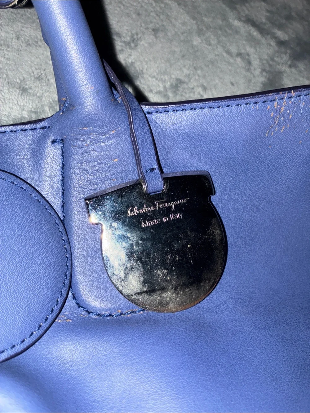 Salvatore Ferragamo Blue Leather Tote Classic Women’s Purse Handbag - Picture 2 of 13